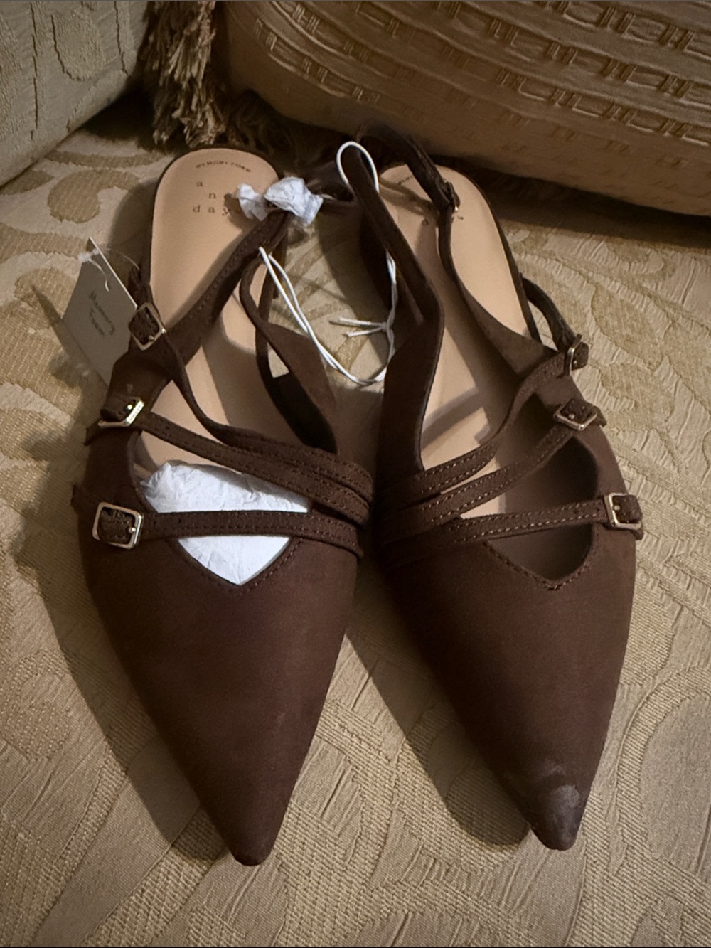 A New Day Womens Twiggy Multi Buckle Mini Heel Flats Brown
